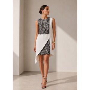 Robert Rodriguez Asymmetrical Lace Mini Dress Women 2 Monochrome Cocktail Chic
